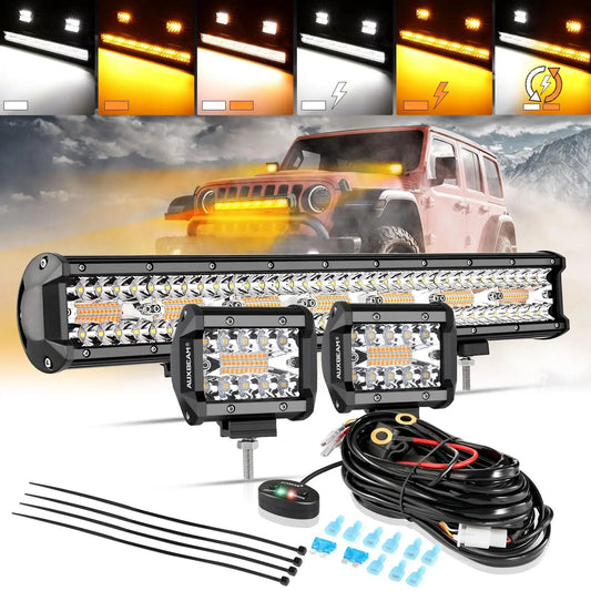 Auxbeam 6 MODES SERIES WHITE&AMBER LED LIGHT BARS 3 INCH/4INCH/7INCH/12INCH/20INCH/22 INCH/30 INCH/42 INCH/50 INCH - SLBSTORE