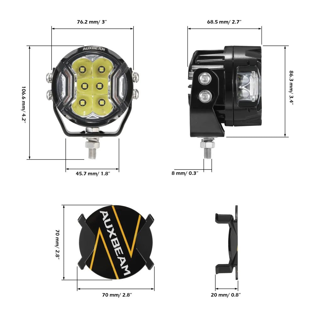 V - ULTRA SERIES | 3 INCH 108W LED SIDE SHOOTER WHITE POD LIGHTS WITH AMBER DRL - SLBSTORE