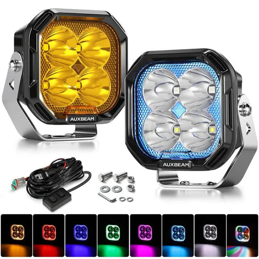 AUXBEAM 3" 116W RGB LED Pod Lights SPOT Beam 8 Color Lights Color Play 12960 LM - SLBSTORE