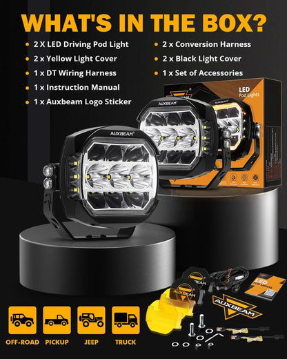 XP - ULTRA SERIES 5 INCH 174W LED SIDE SHOOTER POD LIGHTS WITH WHITE DRL&AMBER TURN SIGNAL LIGHT - SLBSTORE