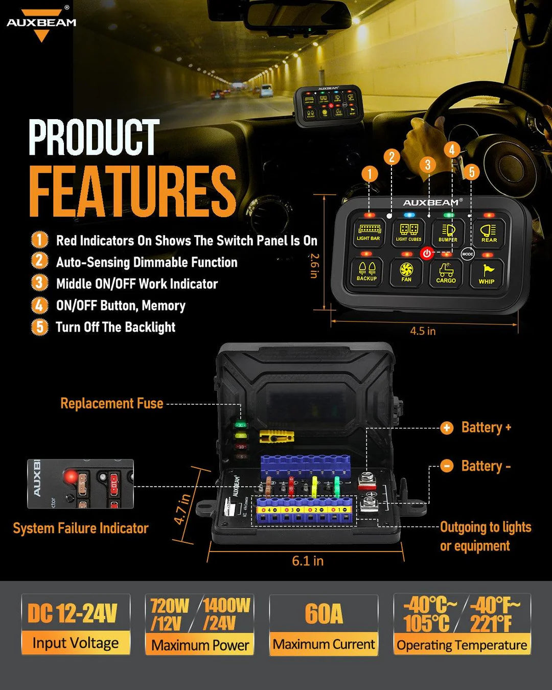RGB SERIES 8 GANG (RB80) SWITCH PANEL, TOGGLE/ MOMENTARY/ PULSED MODE SUPPORTED (TWO - SIDED OUTLET) - SLBSTORE