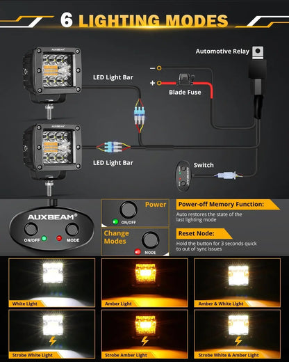Auxbeam 6 MODES SERIES WHITE&AMBER LED LIGHT BARS 3 INCH/4INCH/7INCH/12INCH/20INCH/22 INCH/30 INCH/42 INCH/50 INCH - SLBSTORE