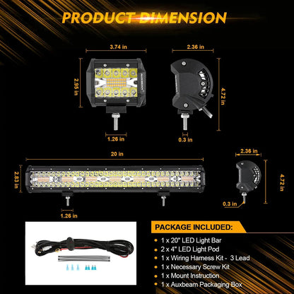 Auxbeam 6 MODES SERIES WHITE&AMBER LED LIGHT BARS 3 INCH/4INCH/7INCH/12INCH/20INCH/22 INCH/30 INCH/42 INCH/50 INCH - SLBSTORE