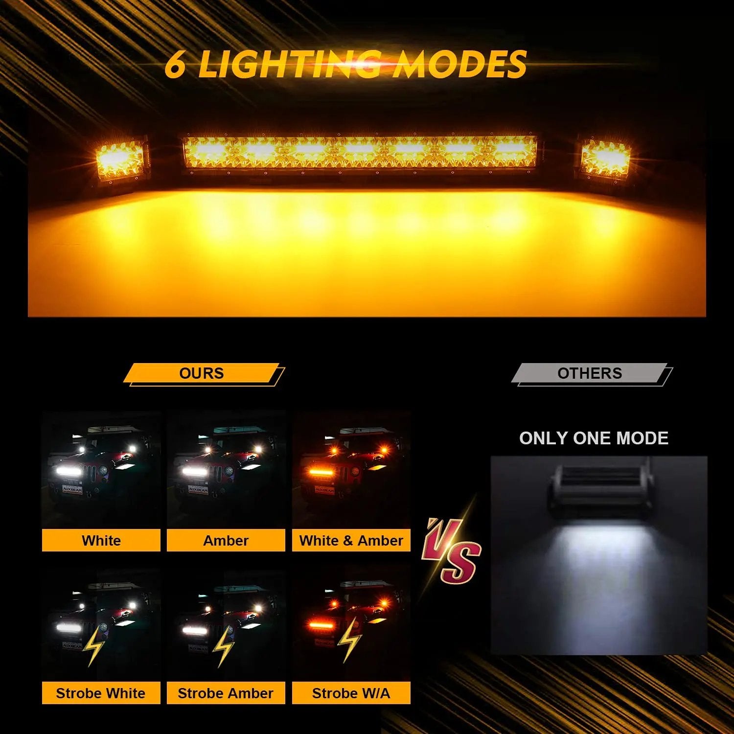 Auxbeam 6 MODES SERIES WHITE&AMBER LED LIGHT BARS 3 INCH/4INCH/7INCH/12INCH/20INCH/22 INCH/30 INCH/42 INCH/50 INCH - SLBSTORE