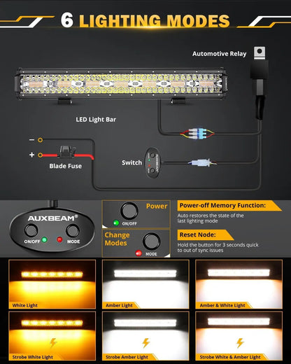 Auxbeam 6 MODES SERIES WHITE&AMBER LED LIGHT BARS 3 INCH/4INCH/7INCH/12INCH/20INCH/22 INCH/30 INCH/42 INCH/50 INCH - SLBSTORE