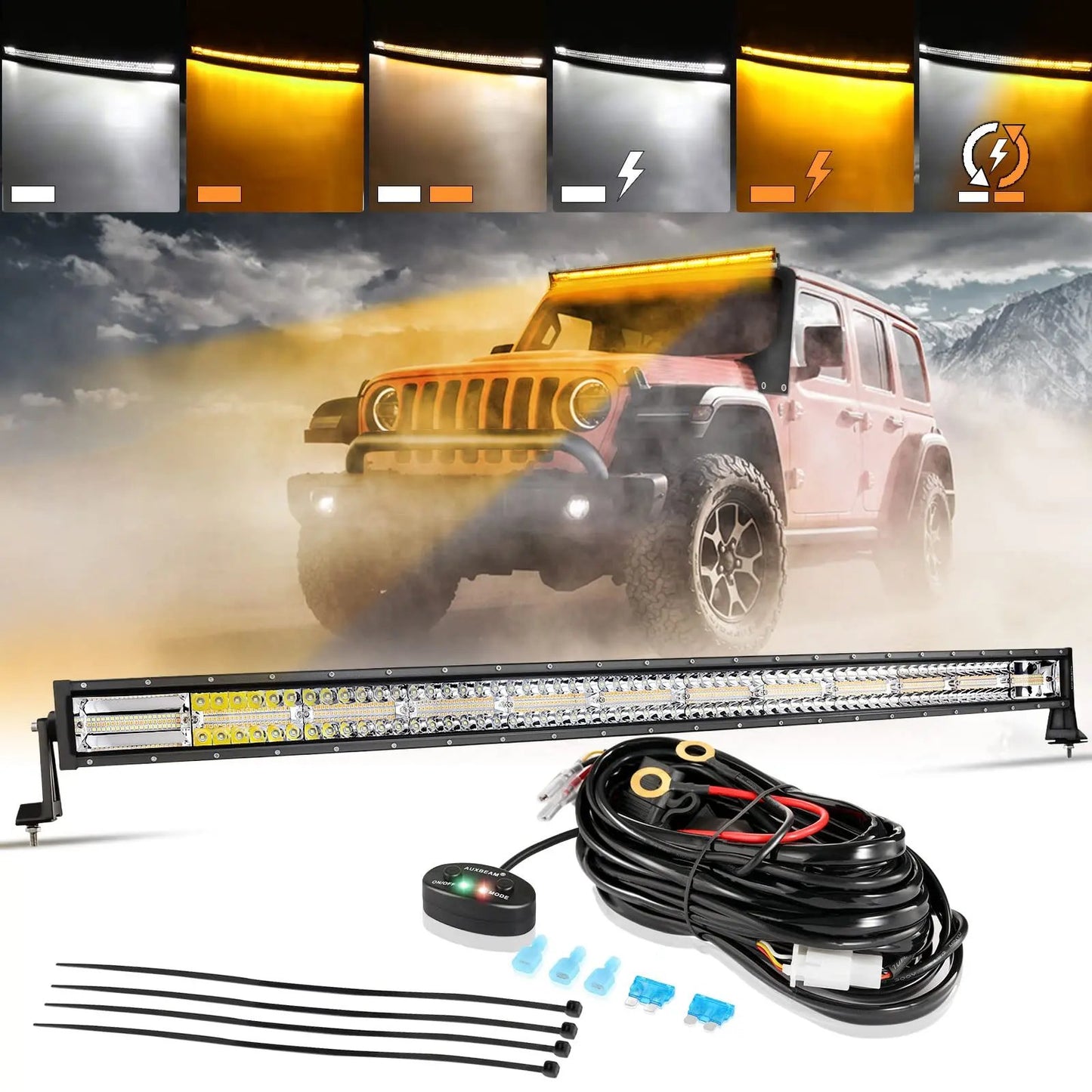 Auxbeam 6 MODES SERIES WHITE&AMBER LED LIGHT BARS 3 INCH/4INCH/7INCH/12INCH/20INCH/22 INCH/30 INCH/42 INCH/50 INCH - SLBSTORE