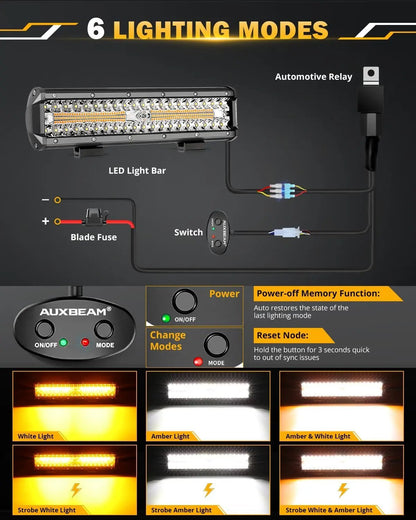 Auxbeam 6 MODES SERIES WHITE&AMBER LED LIGHT BARS 3 INCH/4INCH/7INCH/12INCH/20INCH/22 INCH/30 INCH/42 INCH/50 INCH - SLBSTORE