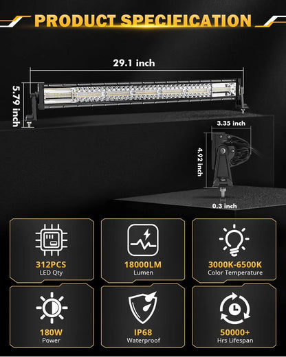 Auxbeam 6 MODES SERIES WHITE&AMBER LED LIGHT BARS 3 INCH/4INCH/7INCH/12INCH/20INCH/22 INCH/30 INCH/42 INCH/50 INCH - SLBSTORE