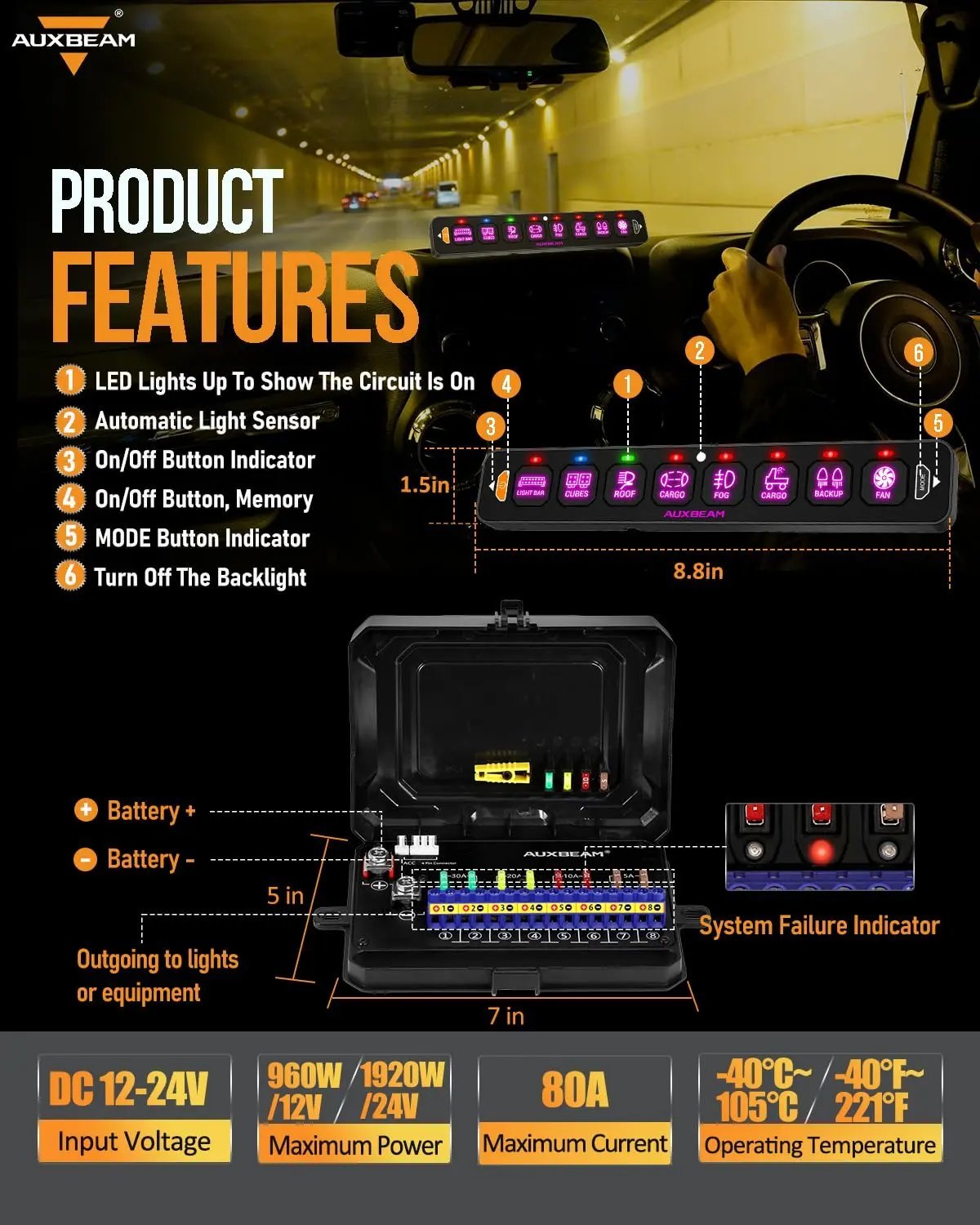 AS - R40/60/80 RGB SLIM SWITCH PANEL TOGGLE/ MOMENTARY/ PULSED MODE SUPPORTED(ONE - SIDED OUTLET) - SLBSTORE