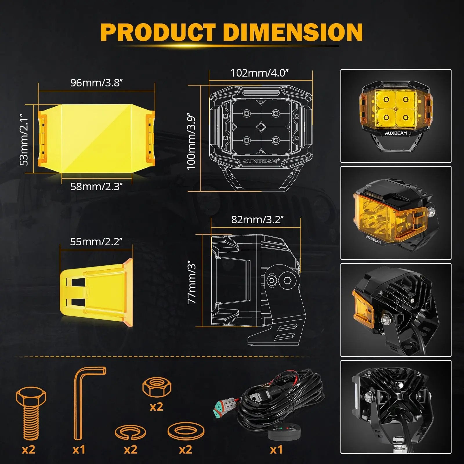 Auxbeam V - MAX Series Led Pods Lights with Amber Covers - SLBSTORE