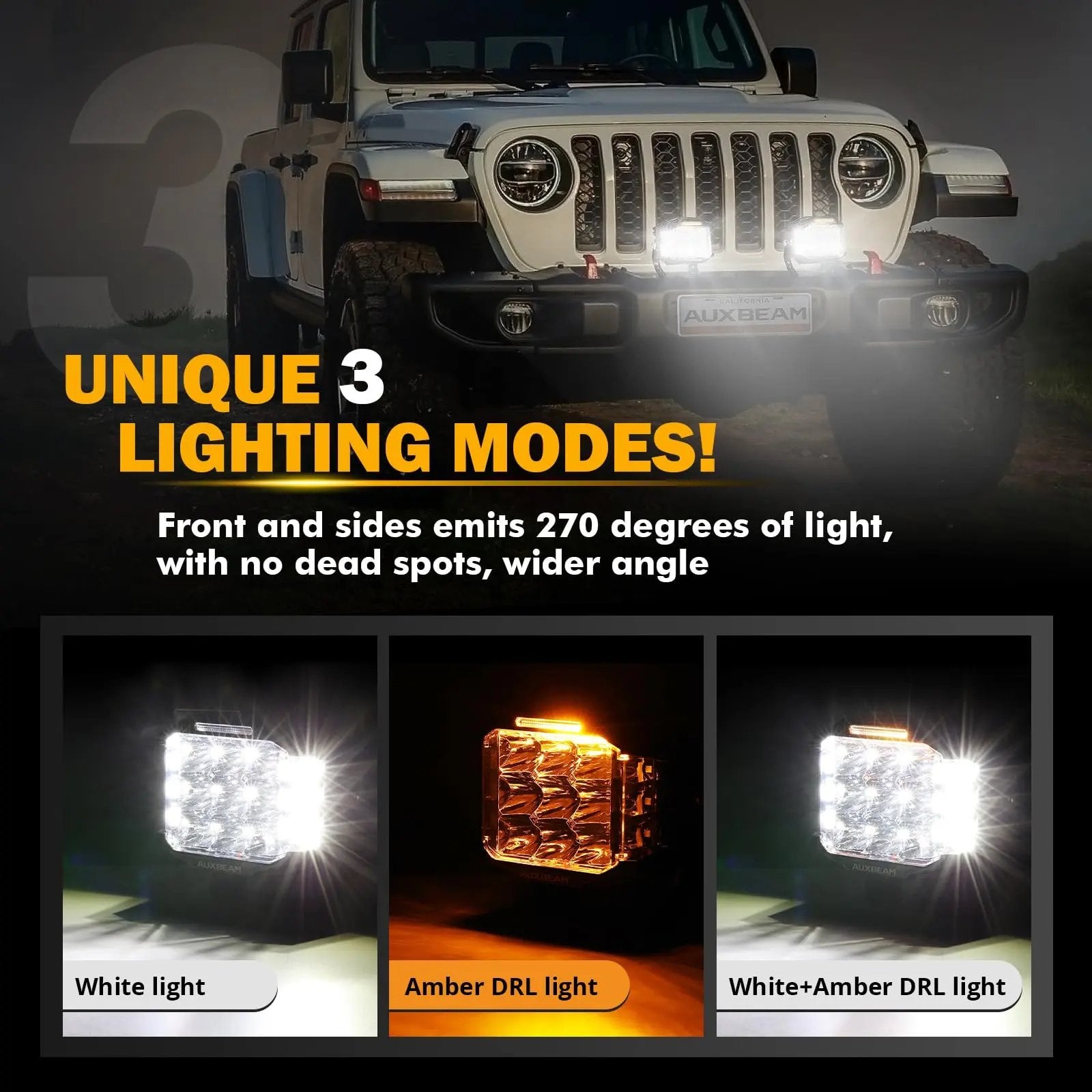 Auxbeam V - MAX Series Led Pods Lights with Amber Covers - SLBSTORE