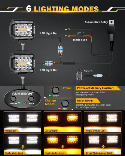 Auxbeam 6 MODES SERIES WHITE&AMBER LED LIGHT BARS 3 INCH/4INCH/7INCH/12INCH/20INCH/22 INCH/30 INCH/42 INCH/50 INCH - SLBSTORE