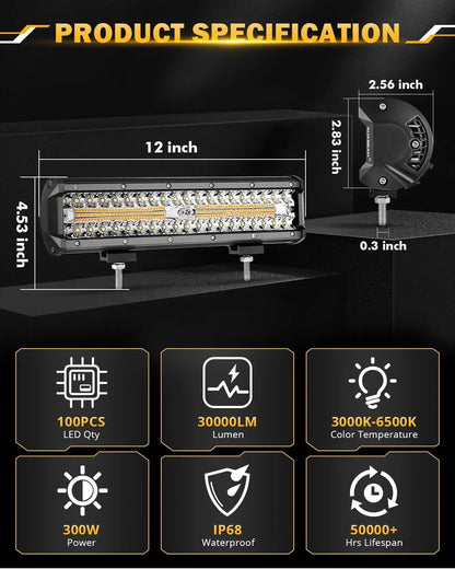 Auxbeam 6 MODES SERIES WHITE&AMBER LED LIGHT BARS 3 INCH/4INCH/7INCH/12INCH/20INCH/22 INCH/30 INCH/42 INCH/50 INCH - SLBSTORE