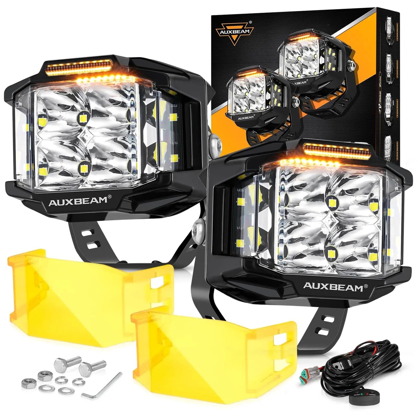 Auxbeam V - MAX Series Led Pods Lights with Amber Covers - SLBSTORE