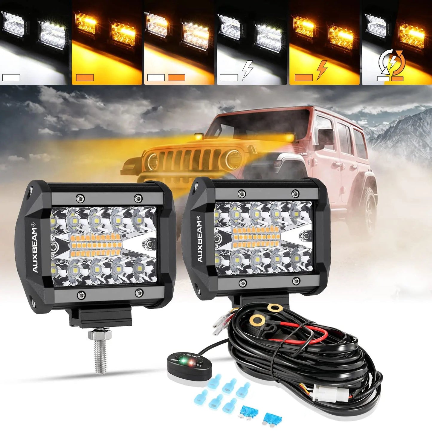 Auxbeam 6 MODES SERIES WHITE&AMBER LED LIGHT BARS 3 INCH/4INCH/7INCH/12INCH/20INCH/22 INCH/30 INCH/42 INCH/50 INCH - SLBSTORE