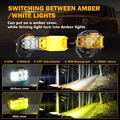 Auxbeam V - MAX Series Led Pods Lights with Amber Covers - SLBSTORE