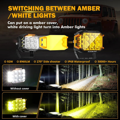 Auxbeam V - MAX Series Led Pods Lights with Amber Covers - SLBSTORE