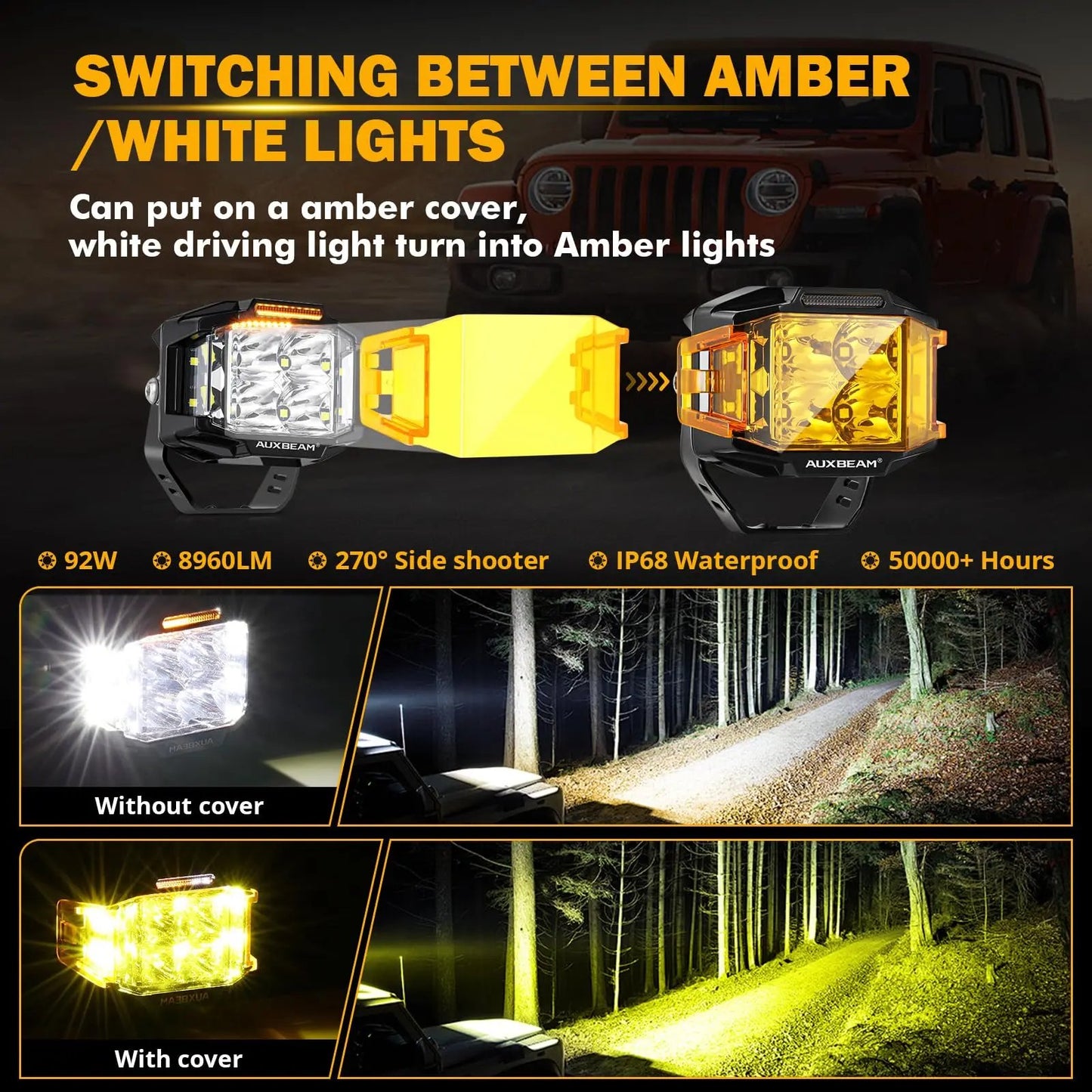 Auxbeam V - MAX Series Led Pods Lights with Amber Covers - SLBSTORE