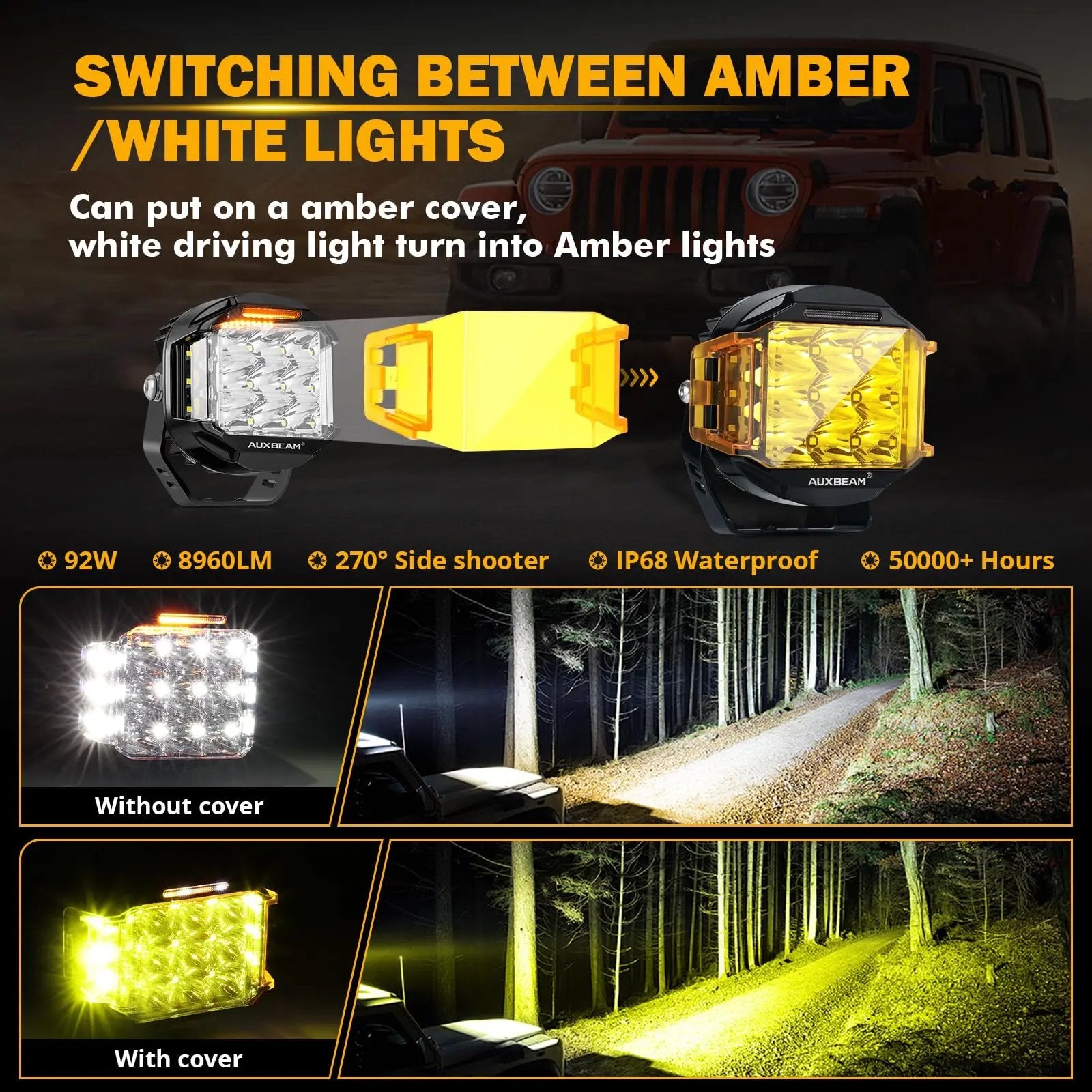 Auxbeam V - MAX Series Led Pods Lights with Amber Covers - SLBSTORE