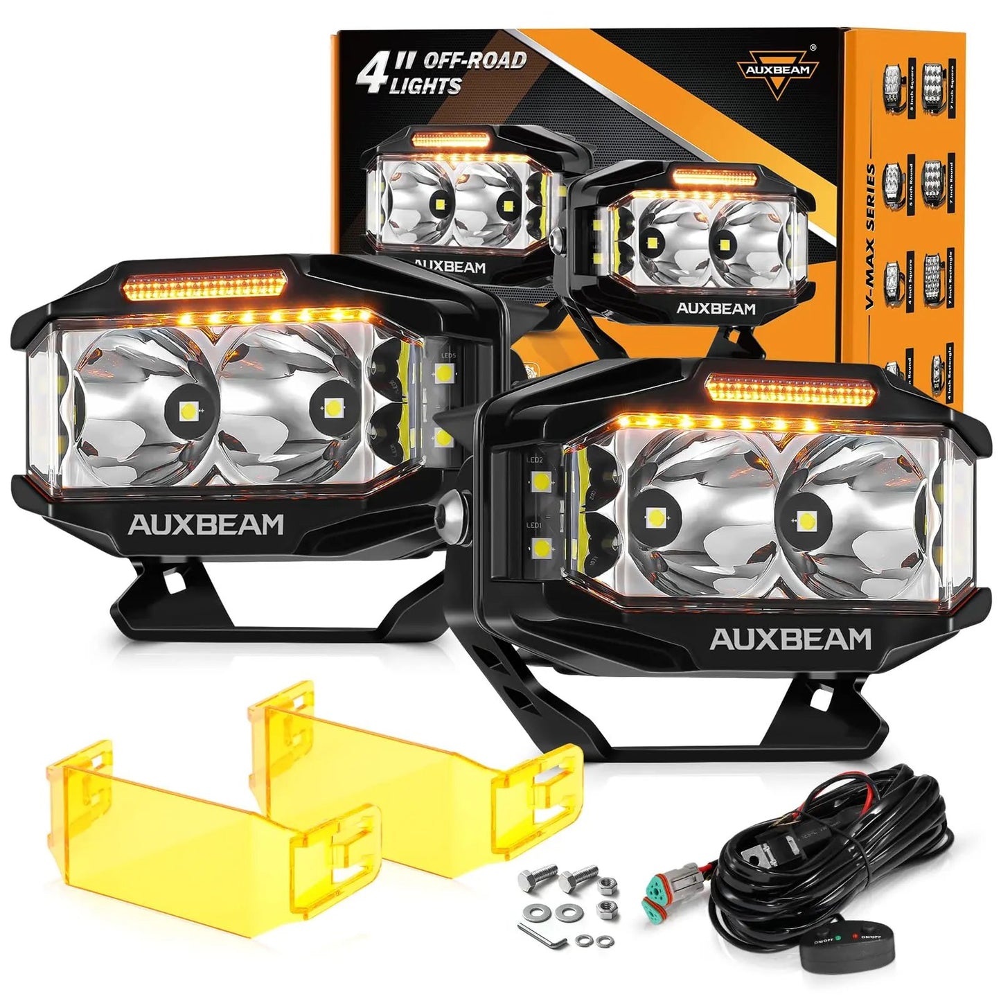 Auxbeam V - MAX Series Led Pods Lights with Amber Covers - SLBSTORE