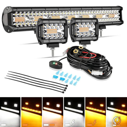 Auxbeam 6 MODES SERIES WHITE&AMBER LED LIGHT BARS 3 INCH/4INCH/7INCH/12INCH/20INCH/22 INCH/30 INCH/42 INCH/50 INCH - SLBSTORE