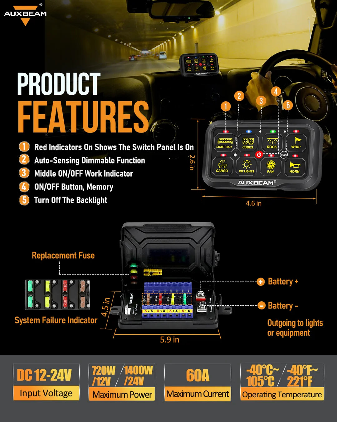 AR SERIES 8 GANG (AR - 820) RGB SWITCH PANEL WITH APP, TOGGLE/ MOMENTARY/ PULSED MODE SUPPORTED (TWO - SIDED OUTLET) - SLBSTORE