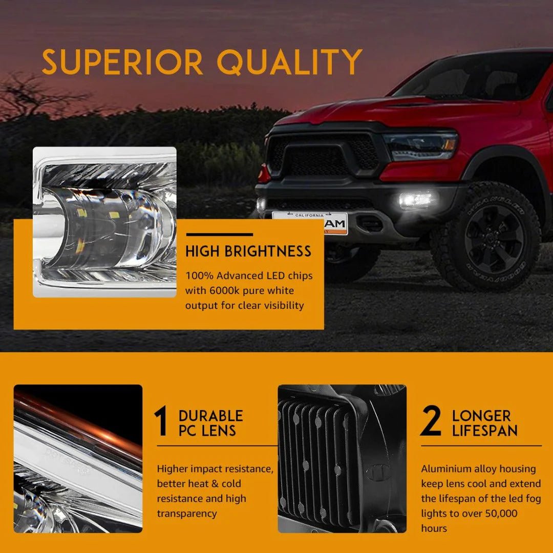 AUXBEAM LED FOG LIGHTS 36W DODGE RAM 1500 2009 - 2012 & RAM 2500/3500 2010 - 2018 (CHROME) - SLBSTORE