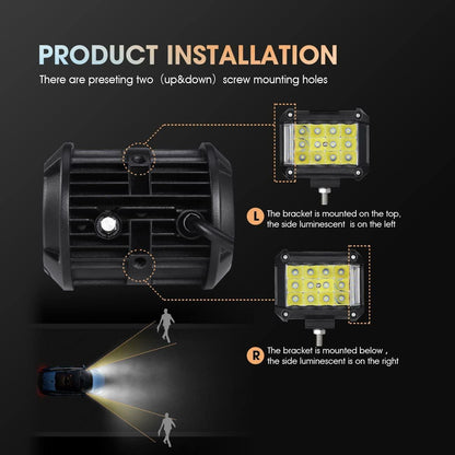 Auxbeam 4" Side Shooter LED Pods 19W Off Road Light Pod Combo Beam - SLBSTORE